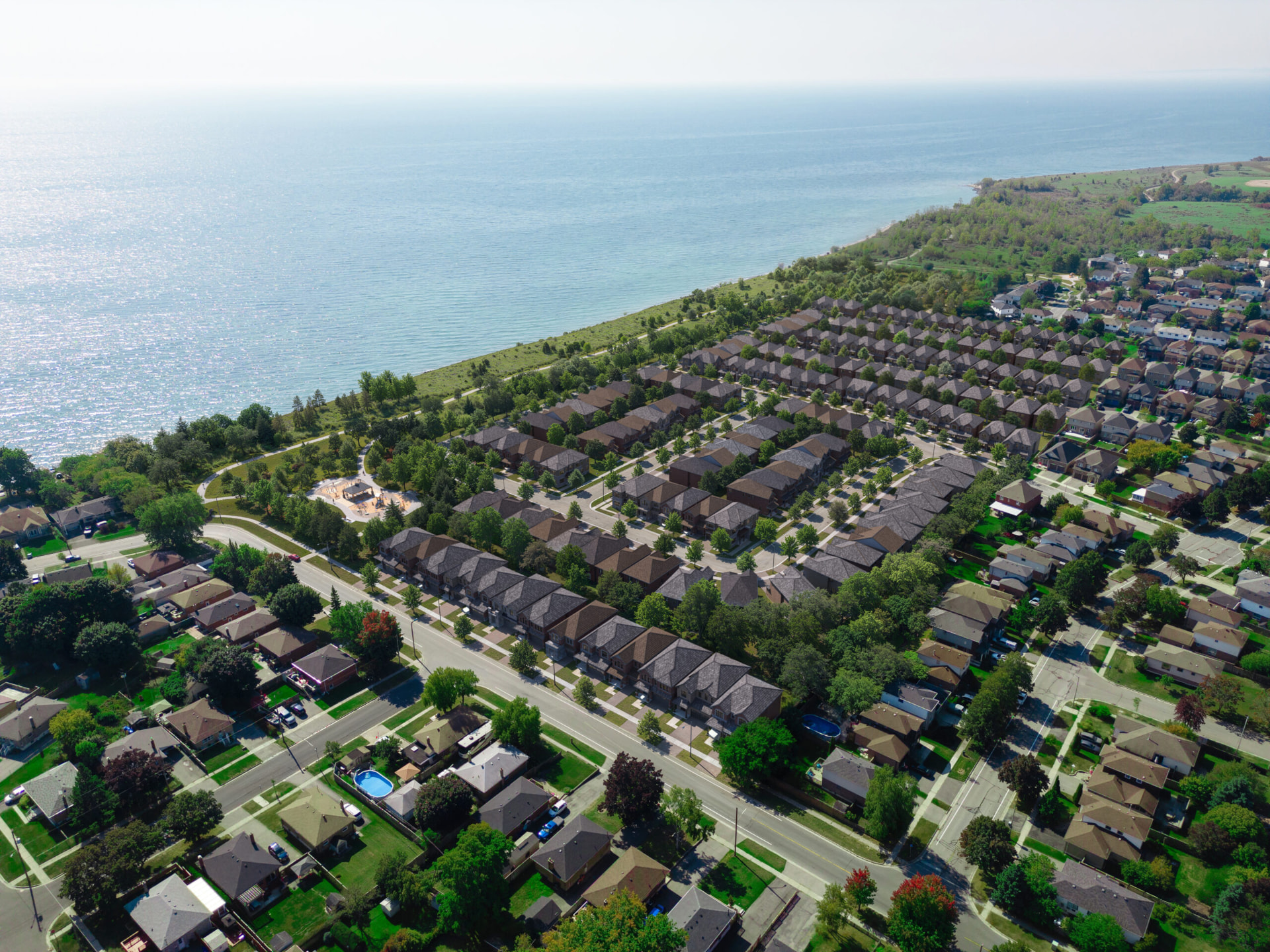 Aerial view of the Park and Lake community along the Lake Ontario shoreline